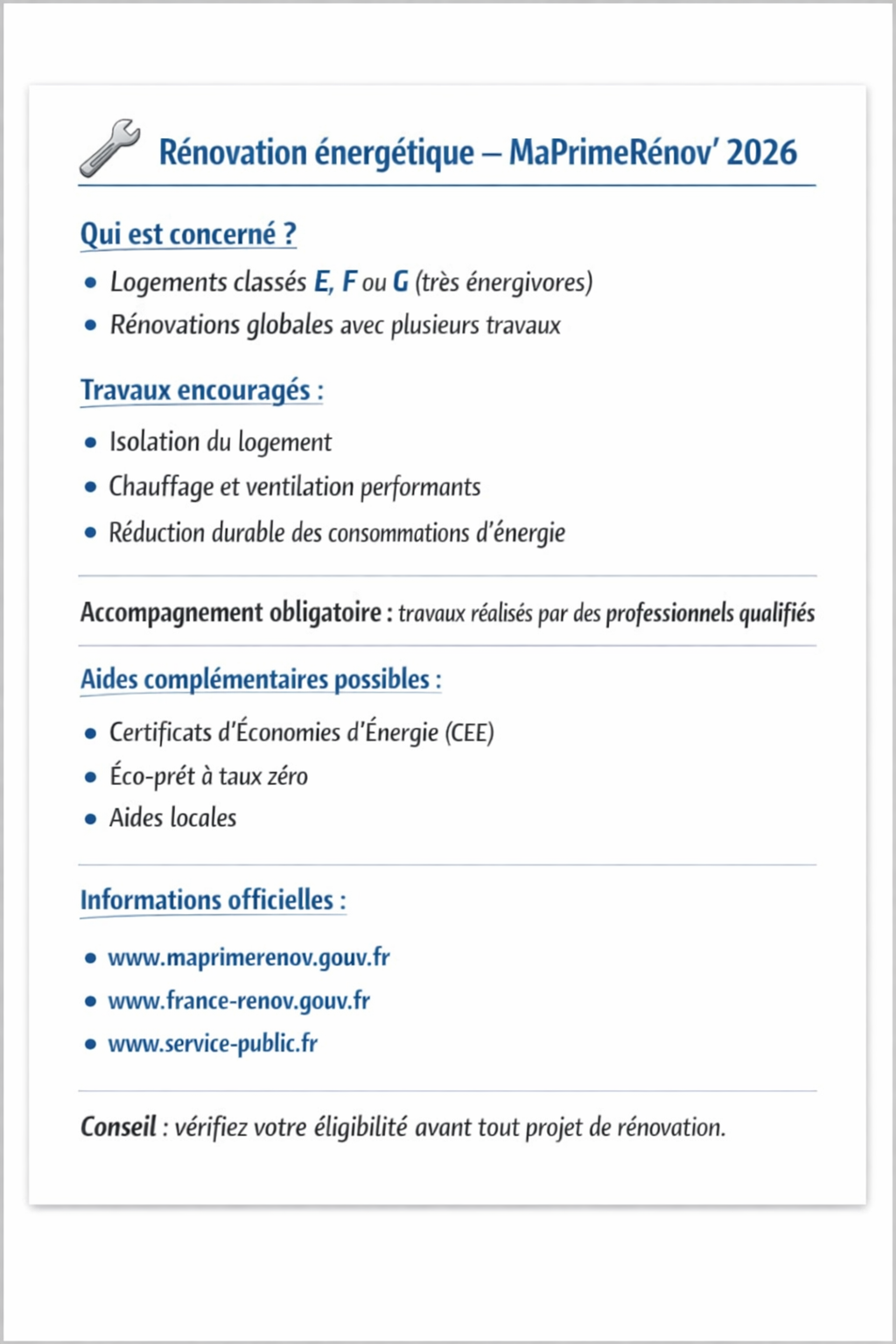 Rénovation énergétique – MaPrimeRénov’ 2026